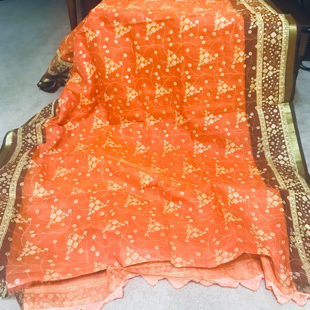 Orange printed saree
